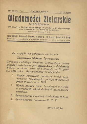Wiadomości Zielarskie rok 1936 nr 3 (35)