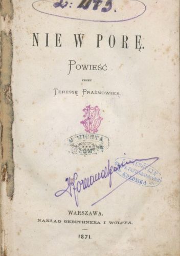Nie w porę. Powieść
