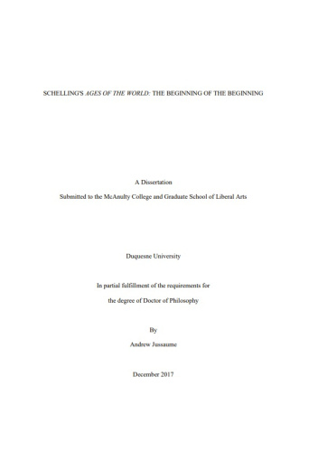 Schelling's Ages of the World: The Beginning of the Beginning