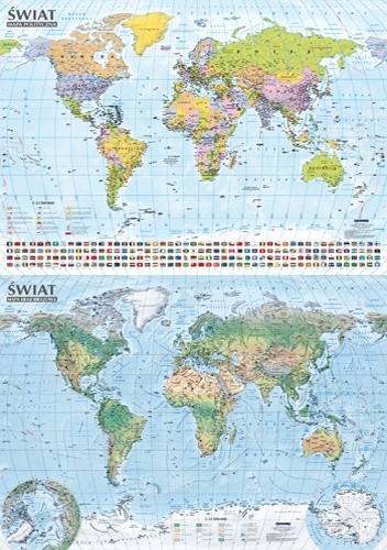Mapa polityczna i krajobrazowa, świat; format B2, mapa ścienna